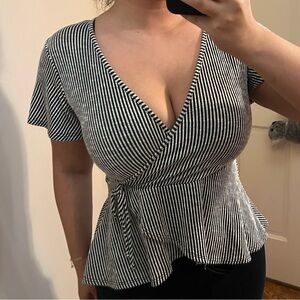 Striped Wrap Blouse/Top Black & white Medium